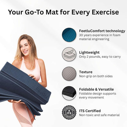 Foldable Yoga Exercise Mat, 6mm/8mm/10mm/12mm Thickness, 72 x 24 Inch - Lightweight, Anti-Slip, and Easy to Store for Yoga, Pilates, Home Workouts, and Floor Exercises