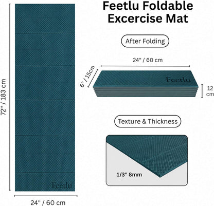 Foldable Yoga Exercise Mat, 6mm/8mm/10mm/12mm Thickness, 72 x 24 Inch - Lightweight, Anti-Slip, and Easy to Store for Yoga, Pilates, Home Workouts, and Floor Exercises