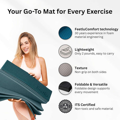 Foldable Yoga Exercise Mat, 6mm/8mm/10mm/12mm Thickness, 72 x 24 Inch - Lightweight, Anti-Slip, and Easy to Store for Yoga, Pilates, Home Workouts, and Floor Exercises