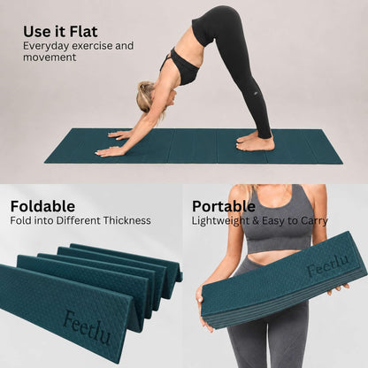 Foldable Yoga Exercise Mat, 6mm/8mm/10mm/12mm Thickness, 72 x 24 Inch - Lightweight, Anti-Slip, and Easy to Store for Yoga, Pilates, Home Workouts, and Floor Exercises