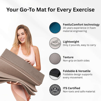 Foldable Yoga Exercise Mat, 6mm/8mm/10mm/12mm Thickness, 72 x 24 Inch - Lightweight, Anti-Slip, and Easy to Store for Yoga, Pilates, Home Workouts, and Floor Exercises