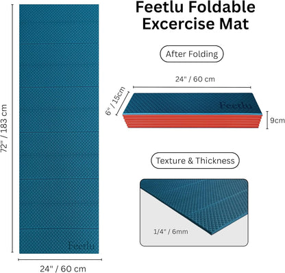 Foldable Yoga Exercise Mat, 6mm/8mm/10mm/12mm Thickness, 72 x 24 Inch - Lightweight, Anti-Slip, and Easy to Store for Yoga, Pilates, Home Workouts, and Floor Exercises
