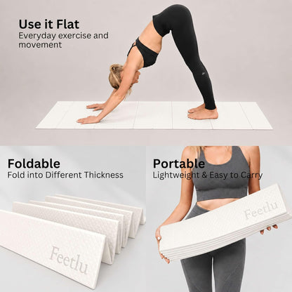 Foldable Yoga Exercise Mat, 6mm/8mm/10mm/12mm Thickness, 72 x 24 Inch - Lightweight, Anti-Slip, and Easy to Store for Yoga, Pilates, Home Workouts, and Floor Exercises