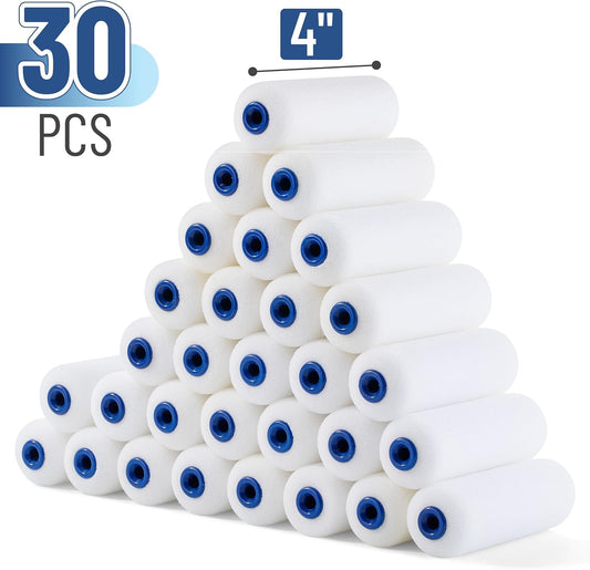 Bates- Foam Paint Roller Covers, 4 Inch, 30 Pack, Bulk High Density | Foam Roller Covers for Paint Roller Use, Smooth Finish Painting, Walls, Cabinets, Furniture & DIY Painting Projects