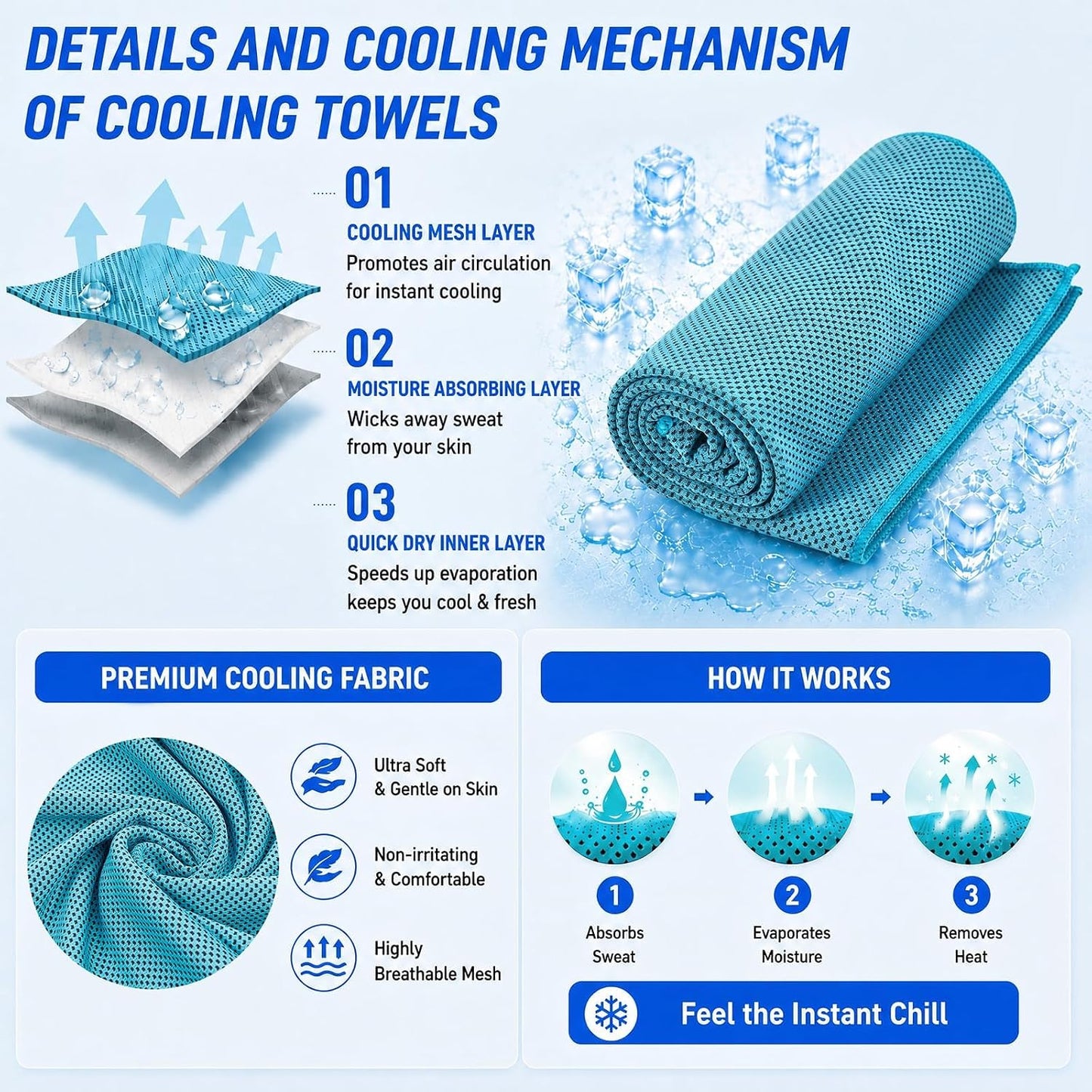 3 Pack Cooling Towel for Neck and face(40"x12"), Cooling Neck Wraps