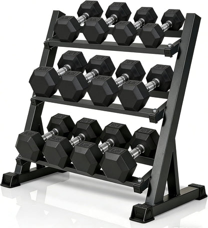 350/450/550 lbs Dumbbell Set with Rack for Women Men | Coated Rubber Hex Weights for Home Gym Weight Training, Multiple Lbs Neoprene Dumbbells with Storage Rack - Black