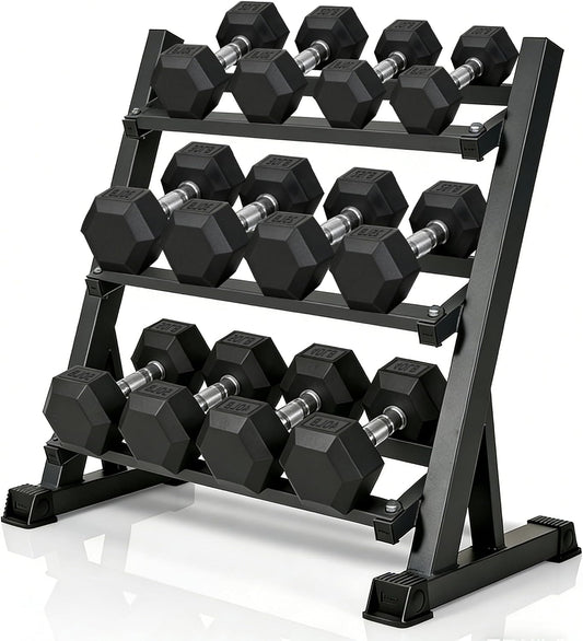350/450/550 lbs Dumbbell Set with Rack for Women Men | Coated Rubber Hex Weights for Home Gym Weight Training, Multiple Lbs Neoprene Dumbbells with Storage Rack - Black