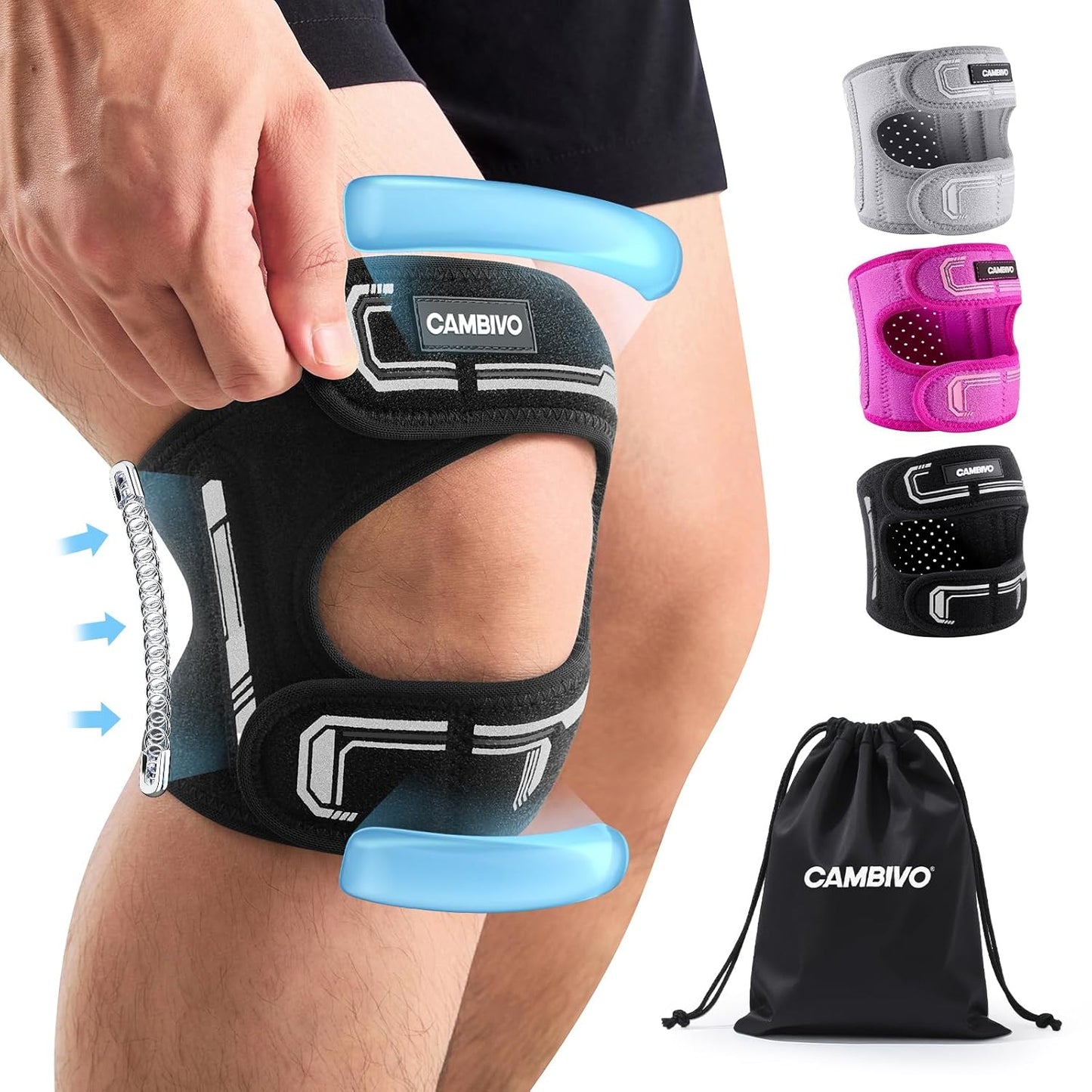 Patella Tendon Support Knee Brace for Women & Men, Adjustable Knee Strap with Gel Pad & Side Stabilizers, Breathable Lightweight Knee Support for Running, Training & Daily Use (Black, L/XL)