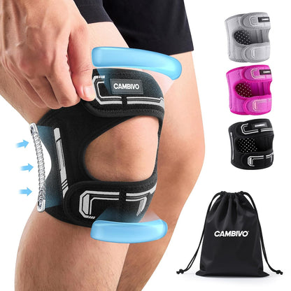 Patella Tendon Support Knee Brace for Women & Men, Adjustable Knee Strap with Gel Pad & Side Stabilizers, Breathable Lightweight Knee Support for Running, Training & Daily Use (Black, L/XL)