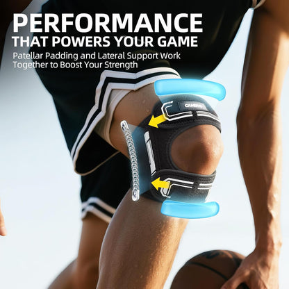 Patella Tendon Support Knee Brace for Women & Men, Adjustable Knee Strap with Gel Pad & Side Stabilizers, Breathable Lightweight Knee Support for Running, Training & Daily Use (Black, L/XL)