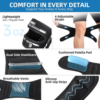 Patella Tendon Support Knee Brace for Women & Men, Adjustable Knee Strap with Gel Pad & Side Stabilizers, Breathable Lightweight Knee Support for Running, Training & Daily Use (Black, L/XL)