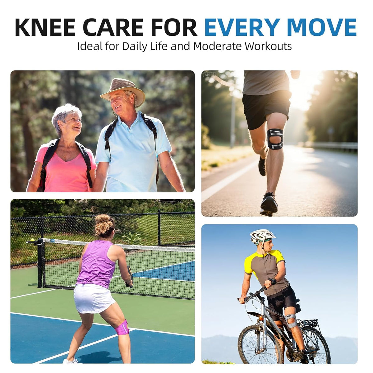 Patella Tendon Support Knee Brace for Women & Men, Adjustable Knee Strap with Gel Pad & Side Stabilizers, Breathable Lightweight Knee Support for Running, Training & Daily Use (Black, L/XL)