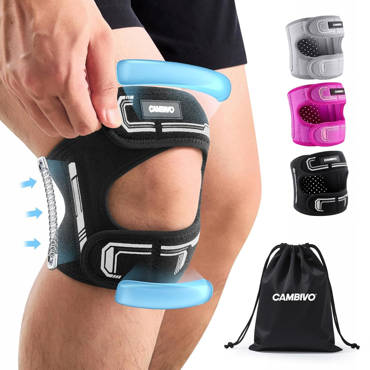 Patella Tendon Support Knee Brace for Women & Men, Adjustable Knee Strap with Gel Pad & Side Stabilizers, Breathable Lightweight Knee Support for Running, Training & Daily Use (Black, L/XL)