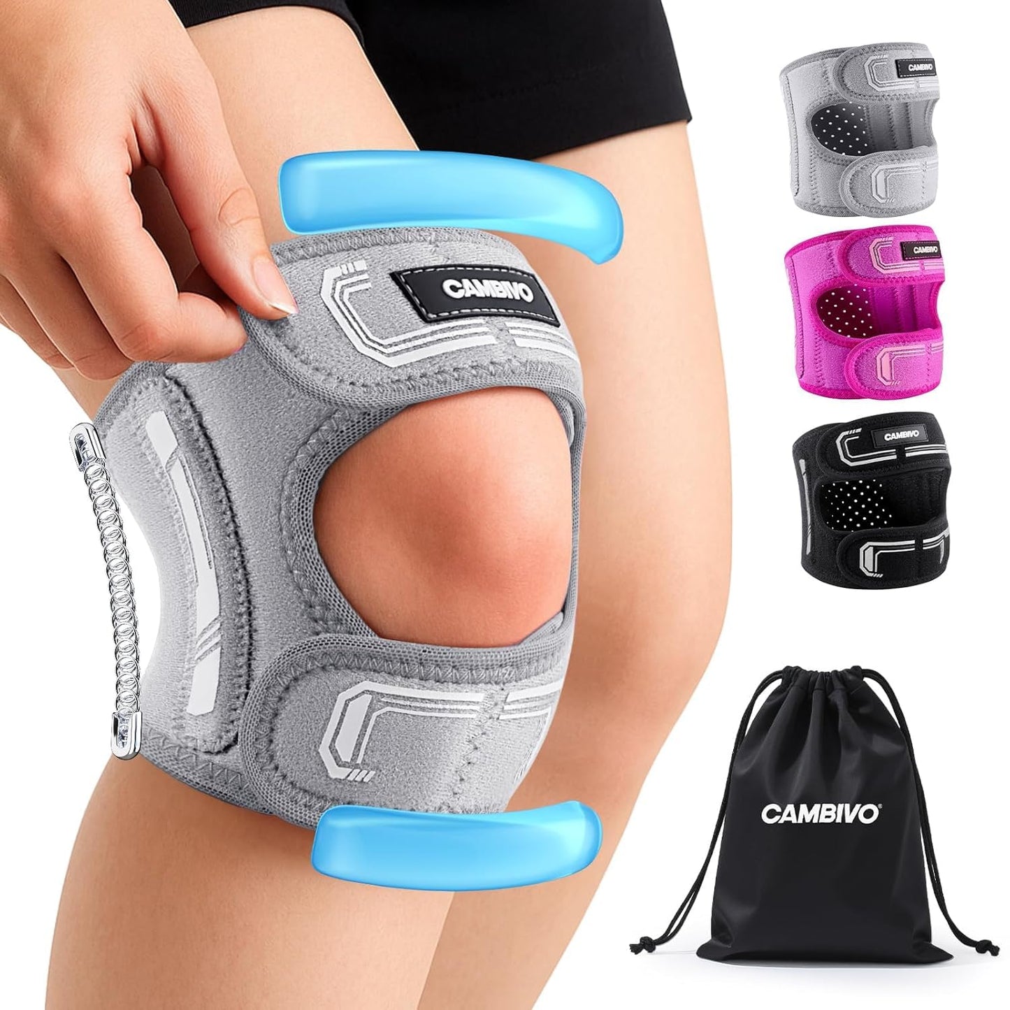 Patella Tendon Support Knee Brace for Women & Men, Adjustable Knee Strap with Gel Pad & Side Stabilizers, Breathable Lightweight Knee Support for Running, Training & Daily Use (Black, L/XL)