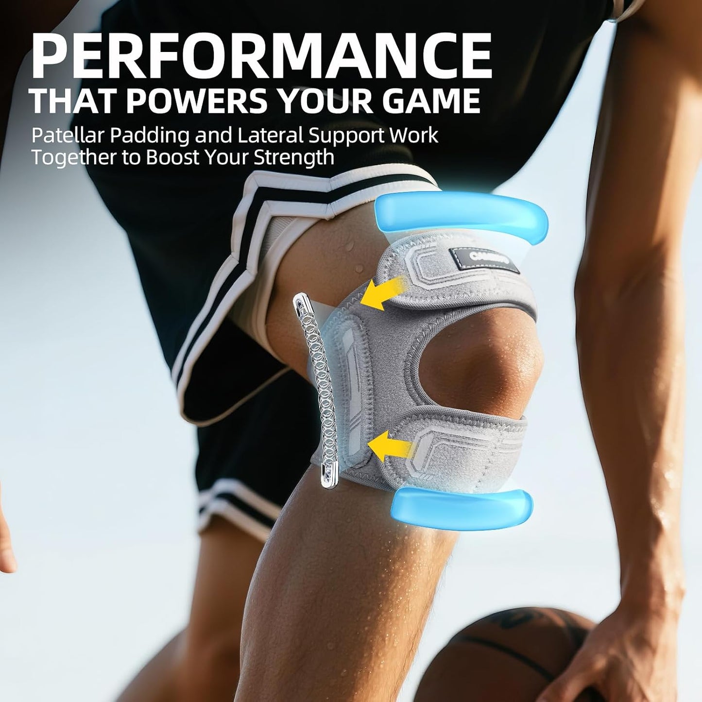 Patella Tendon Support Knee Brace for Women & Men, Adjustable Knee Strap with Gel Pad & Side Stabilizers, Breathable Lightweight Knee Support for Running, Training & Daily Use (Black, L/XL)