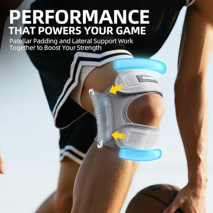 Patella Tendon Support Knee Brace for Women & Men, Adjustable Knee Strap with Gel Pad & Side Stabilizers, Breathable Lightweight Knee Support for Running, Training & Daily Use (Black, L/XL)