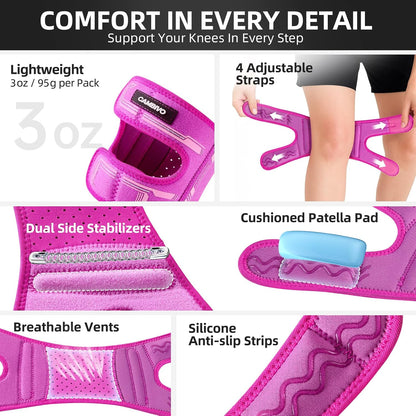 Patella Tendon Support Knee Brace for Women & Men, Adjustable Knee Strap with Gel Pad & Side Stabilizers, Breathable Lightweight Knee Support for Running, Training & Daily Use (Black, L/XL)