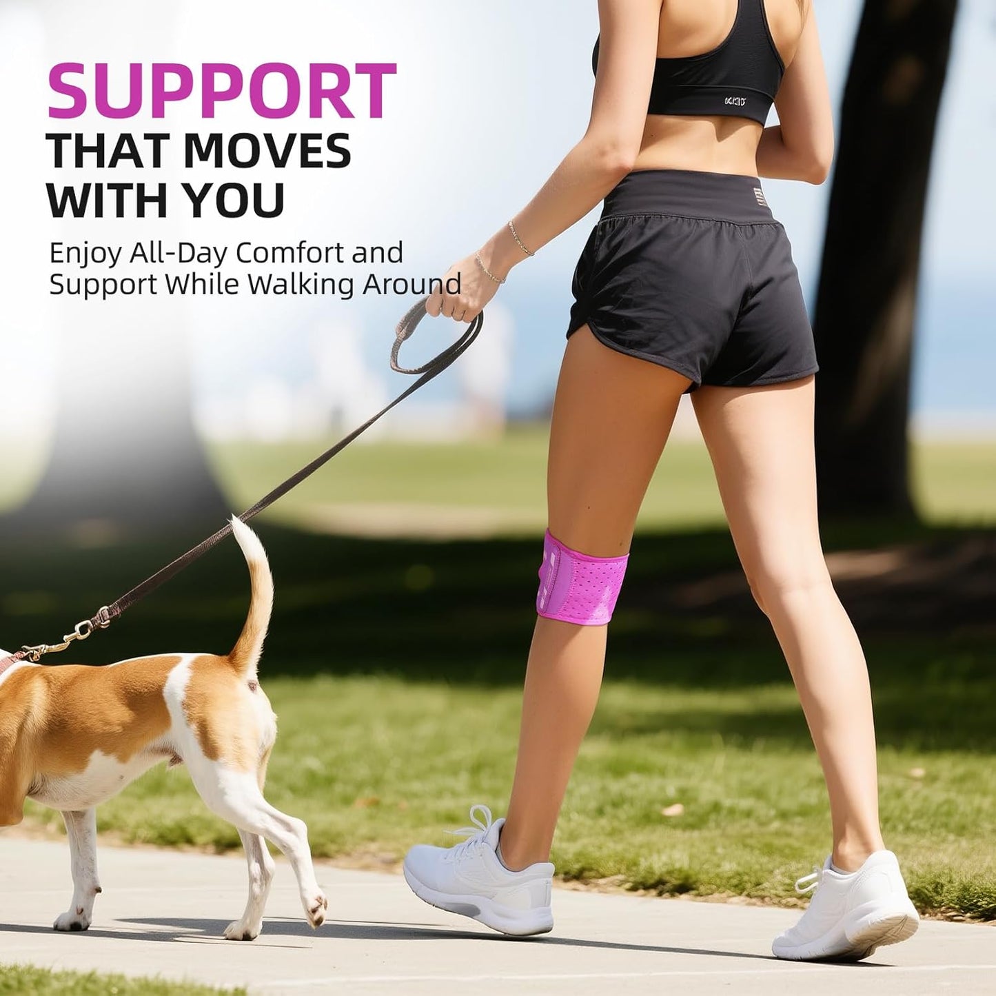 Patella Tendon Support Knee Brace for Women & Men, Adjustable Knee Strap with Gel Pad & Side Stabilizers, Breathable Lightweight Knee Support for Running, Training & Daily Use (Black, L/XL)
