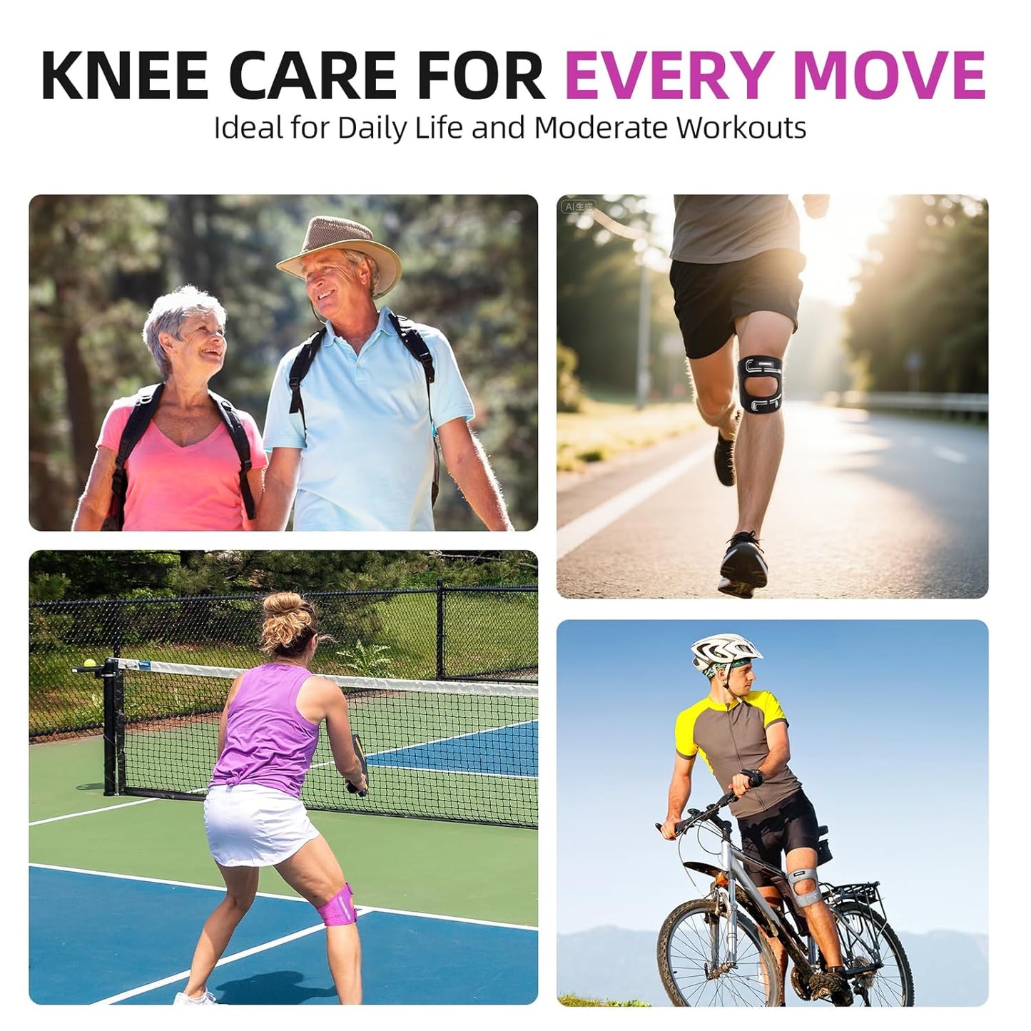 Patella Tendon Support Knee Brace for Women & Men, Adjustable Knee Strap with Gel Pad & Side Stabilizers, Breathable Lightweight Knee Support for Running, Training & Daily Use (Black, L/XL)