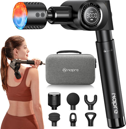 Foldable Massage Gun with Extension Handle & 5 Adjustable Angles,Deep Tissue Back Massage for Neck/Body Pain Relief,Handheld Percussion Muscle Massager,32 Speeds,6 Heads & Silent,with Case