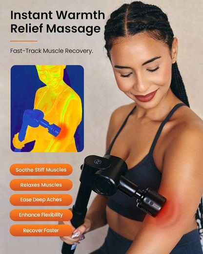 Foldable Massage Gun with Extension Handle & 5 Adjustable Angles,Deep Tissue Back Massage for Neck/Body Pain Relief,Handheld Percussion Muscle Massager,32 Speeds,6 Heads & Silent,with Case