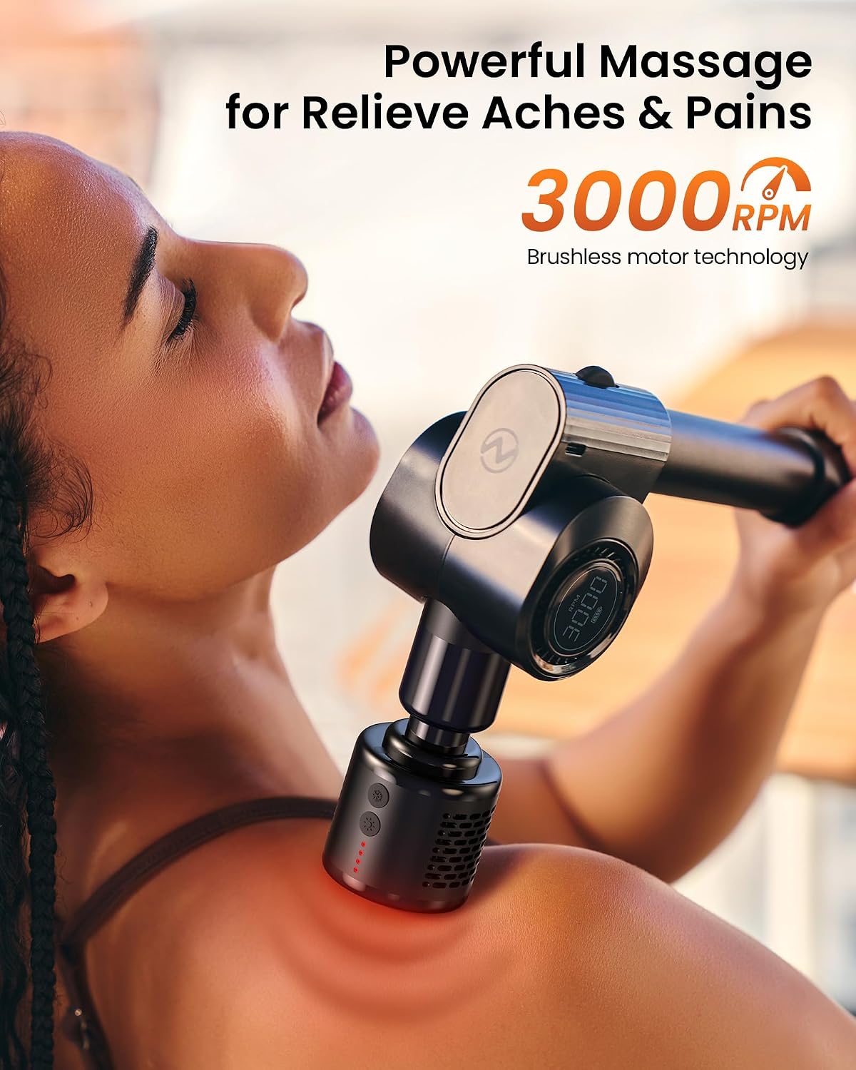 Foldable Massage Gun with Extension Handle & 5 Adjustable Angles,Deep Tissue Back Massage for Neck/Body Pain Relief,Handheld Percussion Muscle Massager,32 Speeds,6 Heads & Silent,with Case