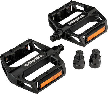 Mountain Bike Pedals, Black, Set of 2, Lightweight and Durable Alloy Stands Up to Tough Riding, with Reflectors, Fits 1/2" or 9/16" Cranks, Easy Installation, Replacement Bike Pedals