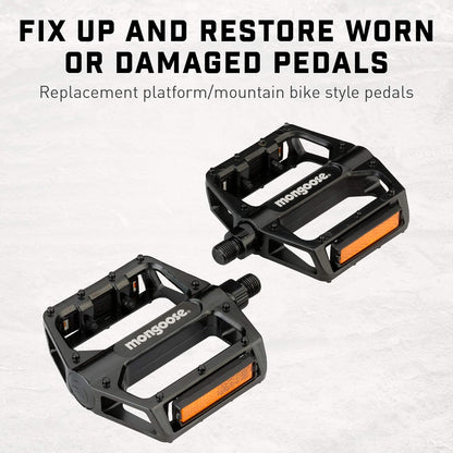 Mountain Bike Pedals, Black, Set of 2, Lightweight and Durable Alloy Stands Up to Tough Riding, with Reflectors, Fits 1/2" or 9/16" Cranks, Easy Installation, Replacement Bike Pedals