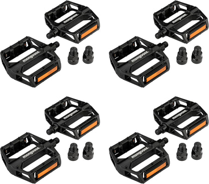 Mountain Bike Pedals, Black, Set of 2, Lightweight and Durable Alloy Stands Up to Tough Riding, with Reflectors, Fits 1/2" or 9/16" Cranks, Easy Installation, Replacement Bike Pedals