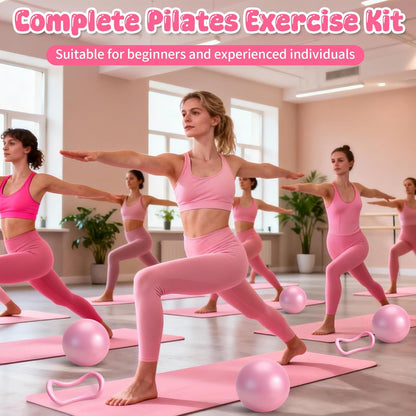 Pilates Equipment Kit for Home Workouts - 18pcs Set- 14'' Pilates Ring and Ball Set for Women, Pilates/Yoga Accessories Kit with Wrist Weights, Resistance Bands, Core Sliders, Yoga Strap