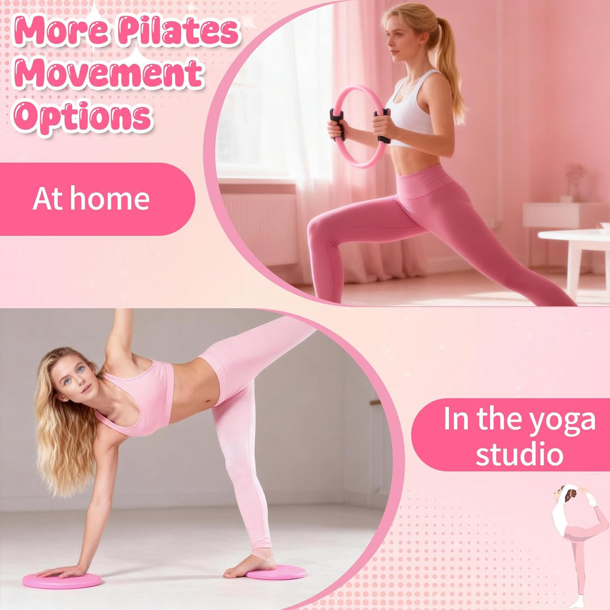 Pilates Equipment Kit for Home Workouts - 18pcs Set- 14'' Pilates Ring and Ball Set for Women, Pilates/Yoga Accessories Kit with Wrist Weights, Resistance Bands, Core Sliders, Yoga Strap