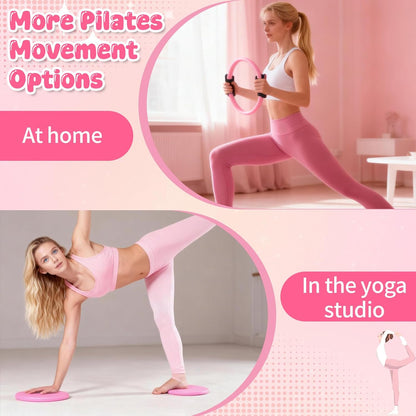Pilates Equipment Kit for Home Workouts - 18pcs Set- 14'' Pilates Ring and Ball Set for Women, Pilates/Yoga Accessories Kit with Wrist Weights, Resistance Bands, Core Sliders, Yoga Strap