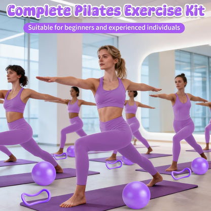 Pilates Equipment Kit for Home Workouts - 18pcs Set- 14'' Pilates Ring and Ball Set for Women, Pilates/Yoga Accessories Kit with Wrist Weights, Resistance Bands, Core Sliders, Yoga Strap