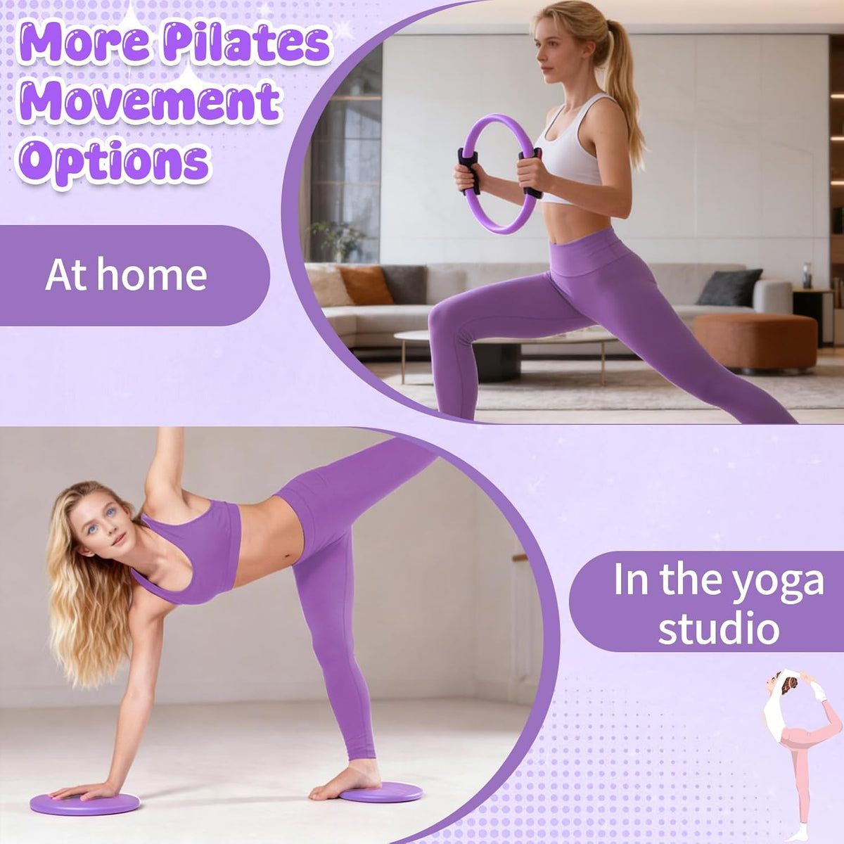 Pilates Equipment Kit for Home Workouts - 18pcs Set- 14'' Pilates Ring and Ball Set for Women, Pilates/Yoga Accessories Kit with Wrist Weights, Resistance Bands, Core Sliders, Yoga Strap