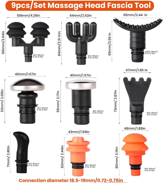 9Pcs Replaceable Massage Gun Heads - Deep Tissue Muscle Attachments and Accessories for Massage Gun - Plug-n-Play Adapter Set
