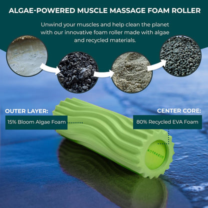 Ripple Travel Foam Roller (11" x 3.35") Firm Mini Foam Roller for Physical Therapy, Deep Tissue Massage, Back Pain - High Density, Ergonomic Wave Textured - Yoga, Pilates, Exercise (Seafoam) - Colors A