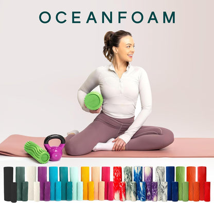 Ripple Travel Foam Roller (11" x 3.35") Firm Mini Foam Roller for Physical Therapy, Deep Tissue Massage, Back Pain - High Density, Ergonomic Wave Textured - Yoga, Pilates, Exercise (Seafoam) - Colors A