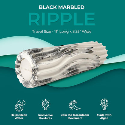 Ripple Travel Foam Roller (11" x 3.35") Firm Mini Foam Roller for Physical Therapy, Deep Tissue Massage, Back Pain - High Density, Ergonomic Wave Textured - Yoga, Pilates, Exercise (Seafoam) - Colors A