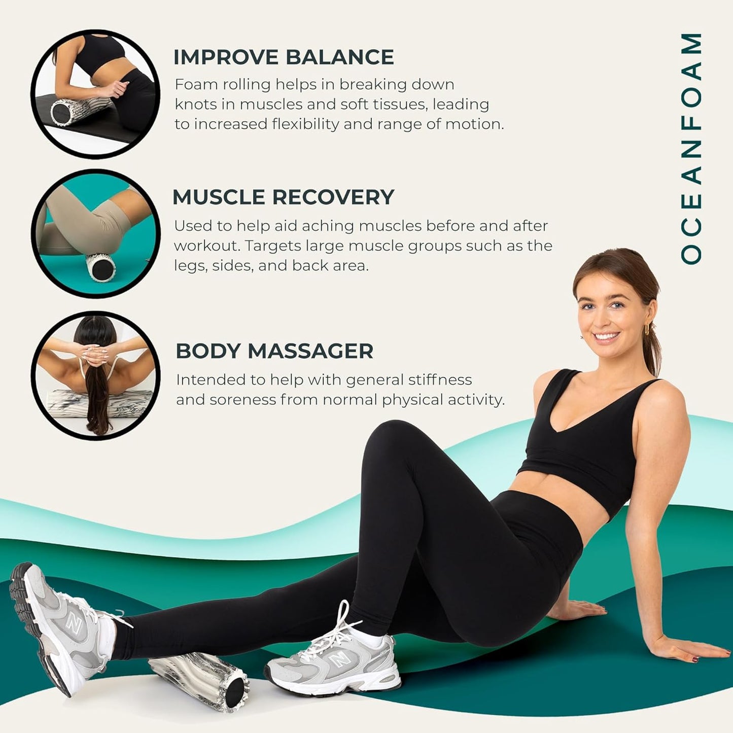 Ripple Travel Foam Roller (11" x 3.35") Firm Mini Foam Roller for Physical Therapy, Deep Tissue Massage, Back Pain - High Density, Ergonomic Wave Textured - Yoga, Pilates, Exercise (Seafoam) - Colors A