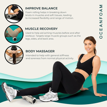 Ripple Travel Foam Roller (11" x 3.35") Firm Mini Foam Roller for Physical Therapy, Deep Tissue Massage, Back Pain - High Density, Ergonomic Wave Textured - Yoga, Pilates, Exercise (Seafoam) - Colors A