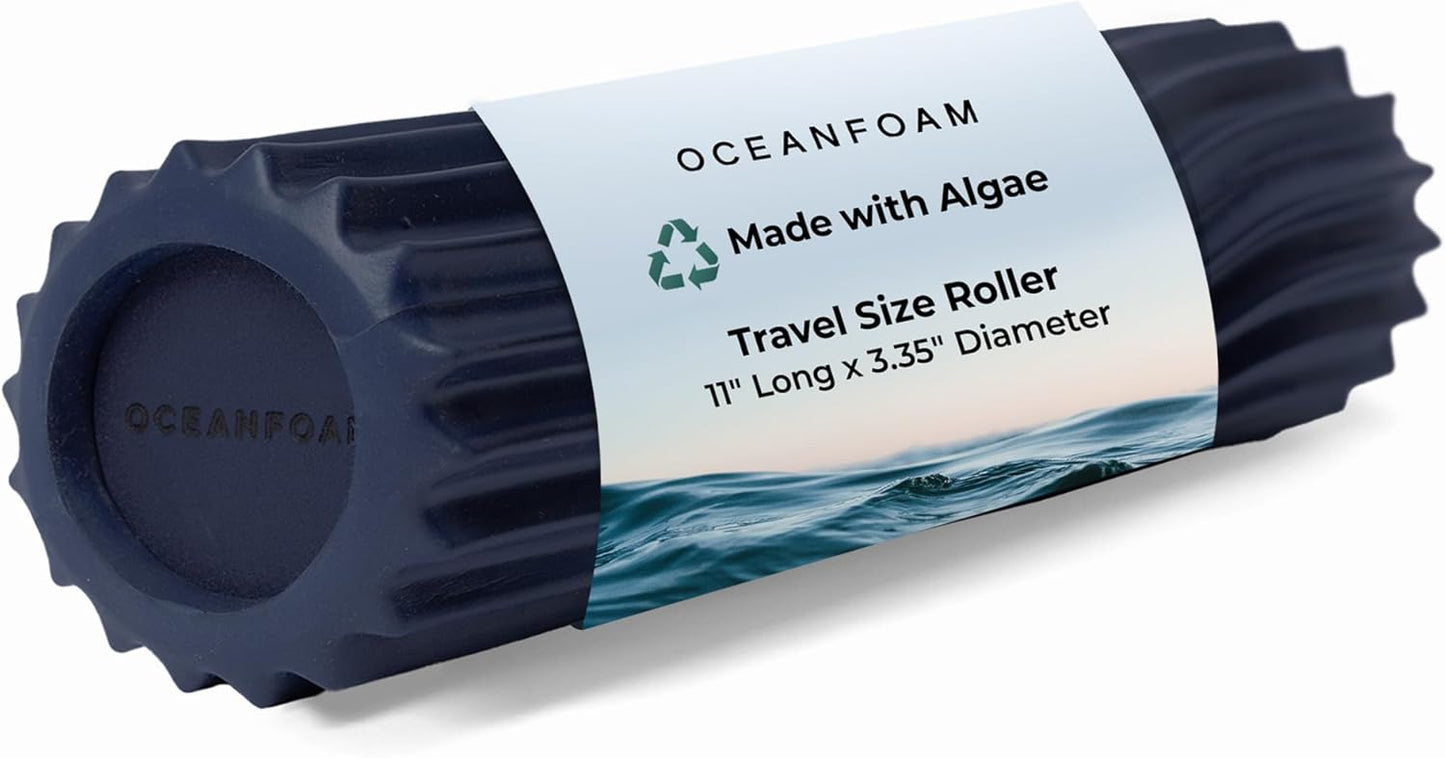 Ripple Travel Foam Roller (11" x 3.35") Firm Mini Foam Roller for Physical Therapy, Deep Tissue Massage, Back Pain - High Density, Ergonomic Wave Textured - Yoga, Pilates, Exercise (Seafoam) - Colors A
