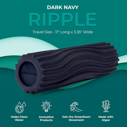 Ripple Travel Foam Roller (11" x 3.35") Firm Mini Foam Roller for Physical Therapy, Deep Tissue Massage, Back Pain - High Density, Ergonomic Wave Textured - Yoga, Pilates, Exercise (Seafoam) - Colors A
