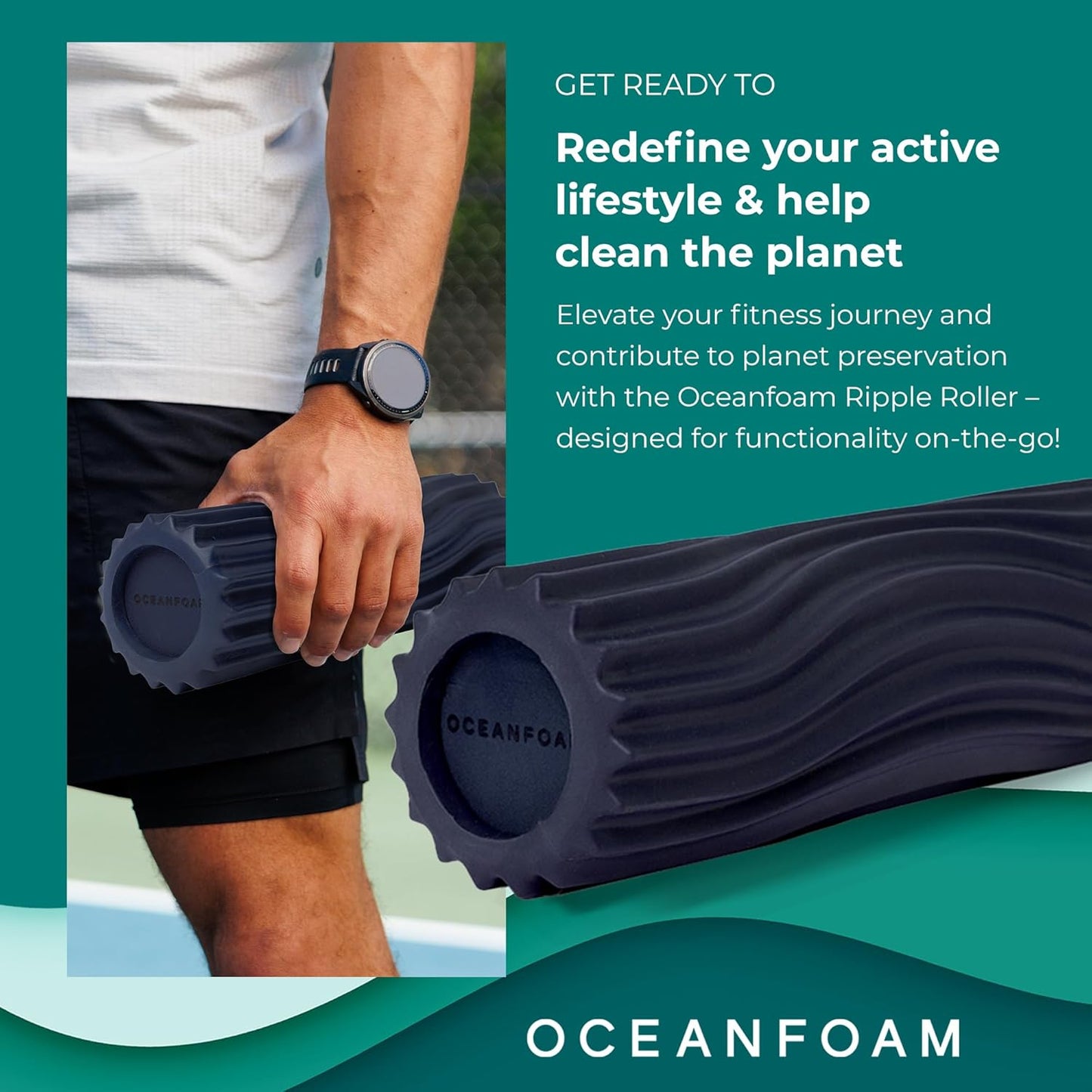 Ripple Travel Foam Roller (11" x 3.35") Firm Mini Foam Roller for Physical Therapy, Deep Tissue Massage, Back Pain - High Density, Ergonomic Wave Textured - Yoga, Pilates, Exercise (Seafoam) - Colors A