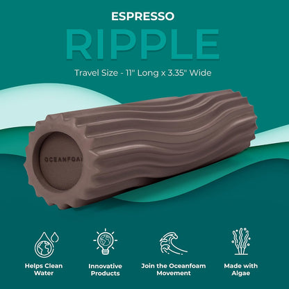 Ripple Travel Foam Roller (11" x 3.35") Firm Mini Foam Roller for Physical Therapy, Deep Tissue Massage, Back Pain - High Density, Ergonomic Wave Textured - Yoga, Pilates, Exercise (Seafoam) - Colors A