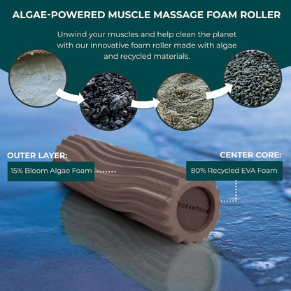 Ripple Travel Foam Roller (11" x 3.35") Firm Mini Foam Roller for Physical Therapy, Deep Tissue Massage, Back Pain - High Density, Ergonomic Wave Textured - Yoga, Pilates, Exercise (Seafoam) - Colors A