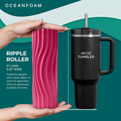Ripple Travel Foam Roller (11" x 3.35") Firm Mini Foam Roller for Physical Therapy, Deep Tissue Massage, Back Pain - High Density, Ergonomic Wave Textured - Yoga, Pilates, Exercise (Seafoam) - Colors A