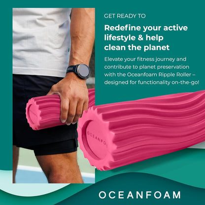 Ripple Travel Foam Roller (11" x 3.35") Firm Mini Foam Roller for Physical Therapy, Deep Tissue Massage, Back Pain - High Density, Ergonomic Wave Textured - Yoga, Pilates, Exercise (Seafoam) - Colors A
