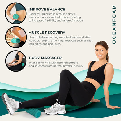 Ripple Travel Foam Roller (11" x 3.35") Firm Mini Foam Roller for Physical Therapy, Deep Tissue Massage, Back Pain - High Density, Ergonomic Wave Textured - Yoga, Pilates, Exercise (Seafoam) - Colors A