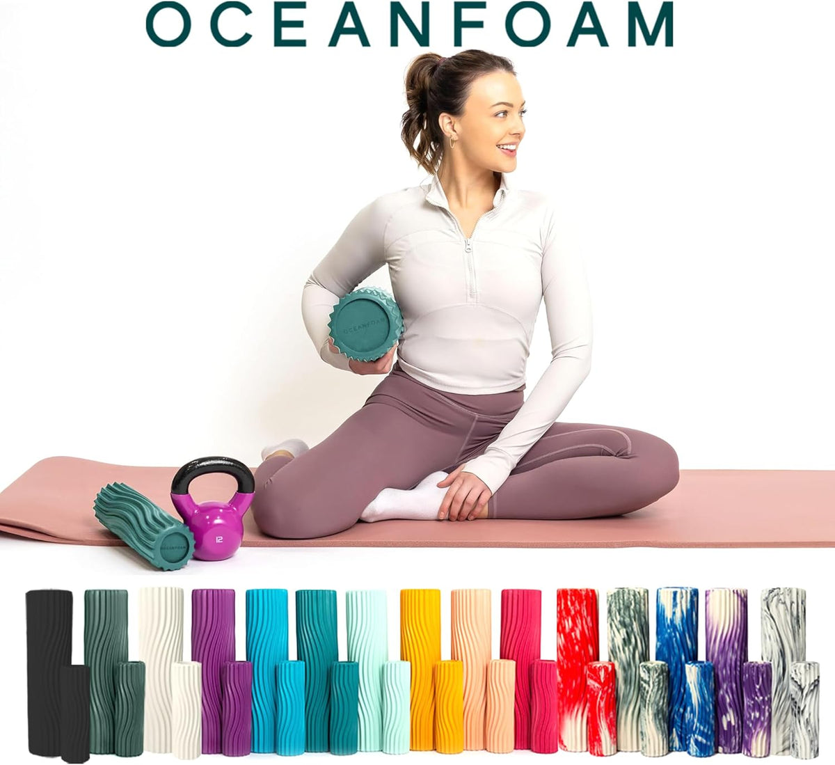 Ripple Travel Foam Roller (11" x 3.35") Firm Mini Foam Roller for Physical Therapy, Deep Tissue Massage, Back Pain - High Density, Ergonomic Wave Textured - Yoga, Pilates, Exercise (Seafoam) - Colors A