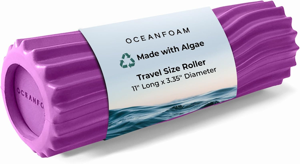 Ripple Travel Foam Roller (11" x 3.35") Firm Mini Foam Roller for Physical Therapy, Deep Tissue Massage, Back Pain - High Density, Ergonomic Wave Textured - Yoga, Pilates, Exercise (Seafoam) - Colors A